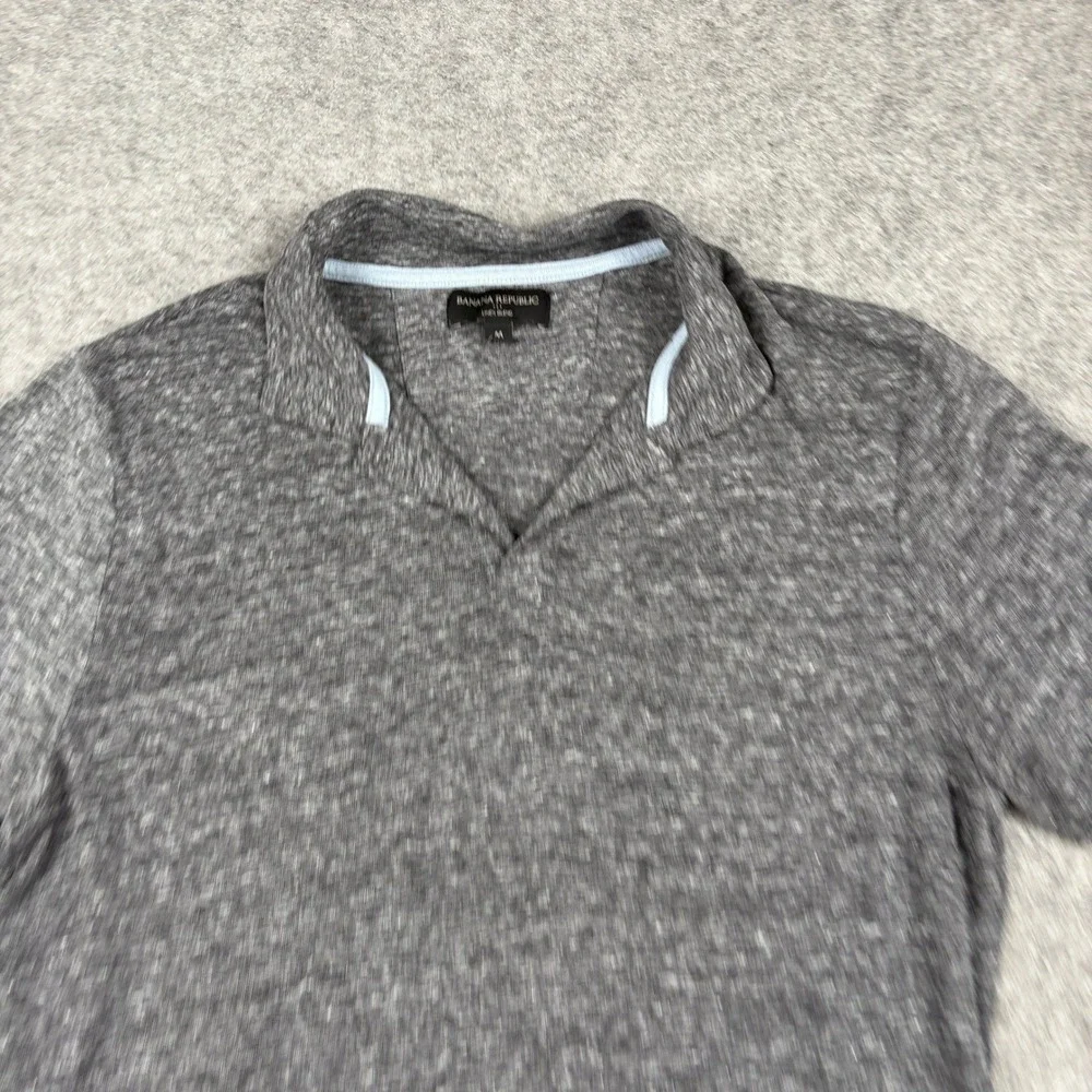 Banana Republic Polo Shirt Mens Medium Gray Linen‎ Blend Comfort Heathered